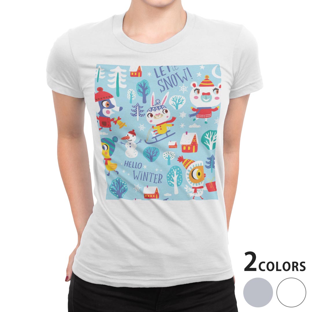 tシャツ レディース 半袖 白地 デザイン M L 白 ホワイト グレー Tシャツ ティーシャツ T shirt 019077 イラスト アニマル キッズ