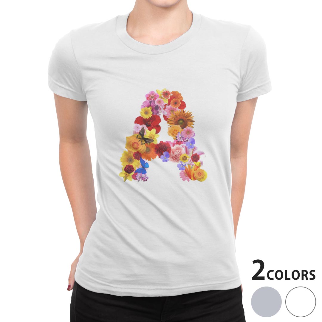tシャツ レディース 半袖 白地 デザイン M L 白 ホワイト グレー Tシャツ ティーシャツ T shirt 019306 フォント 文字 a アルファベット