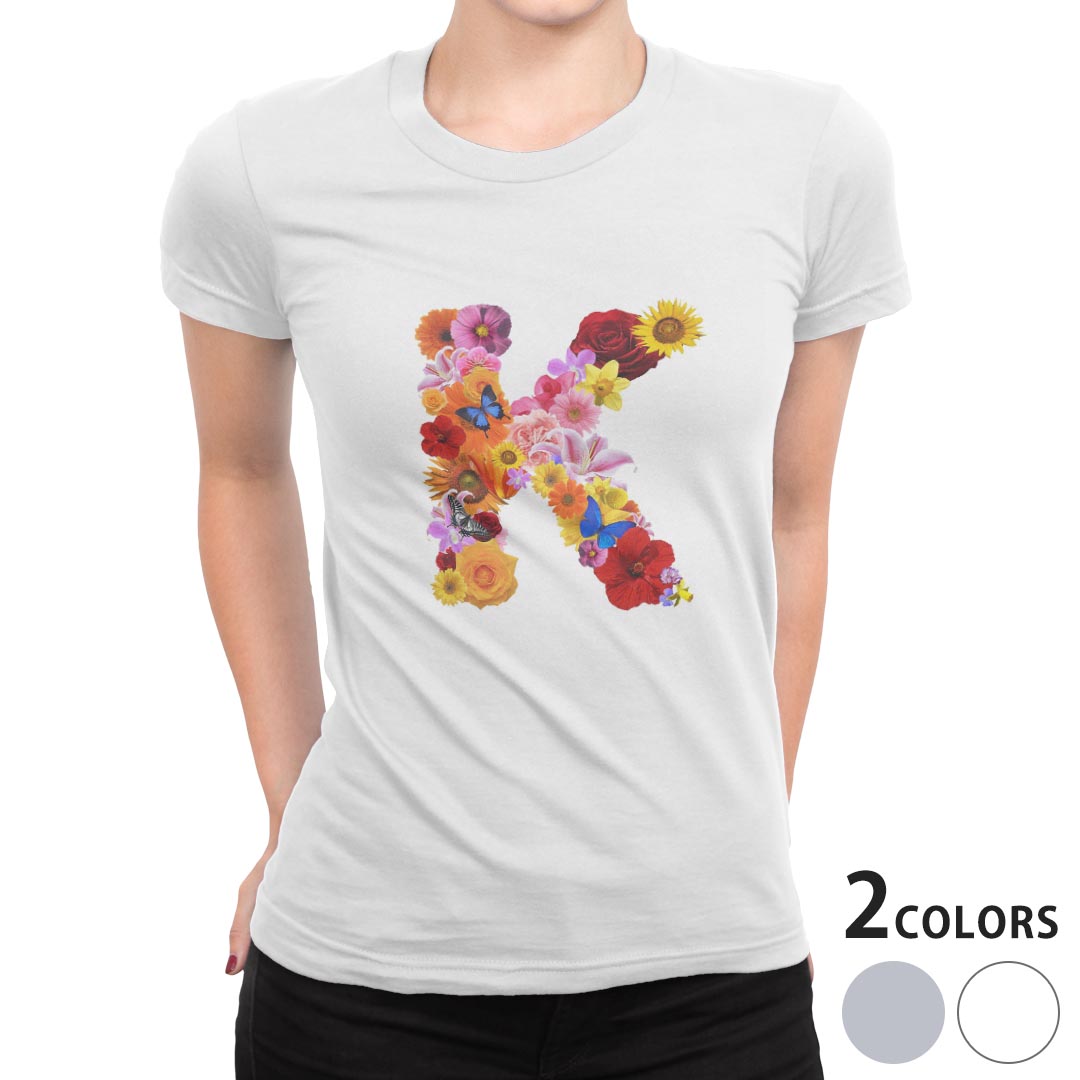 tシャツ レディース 半袖 白地 デザイン M L 白 ホワイト グレー Tシャツ ティーシャツ T shirt 019316 フォント 文字 k アルファベット