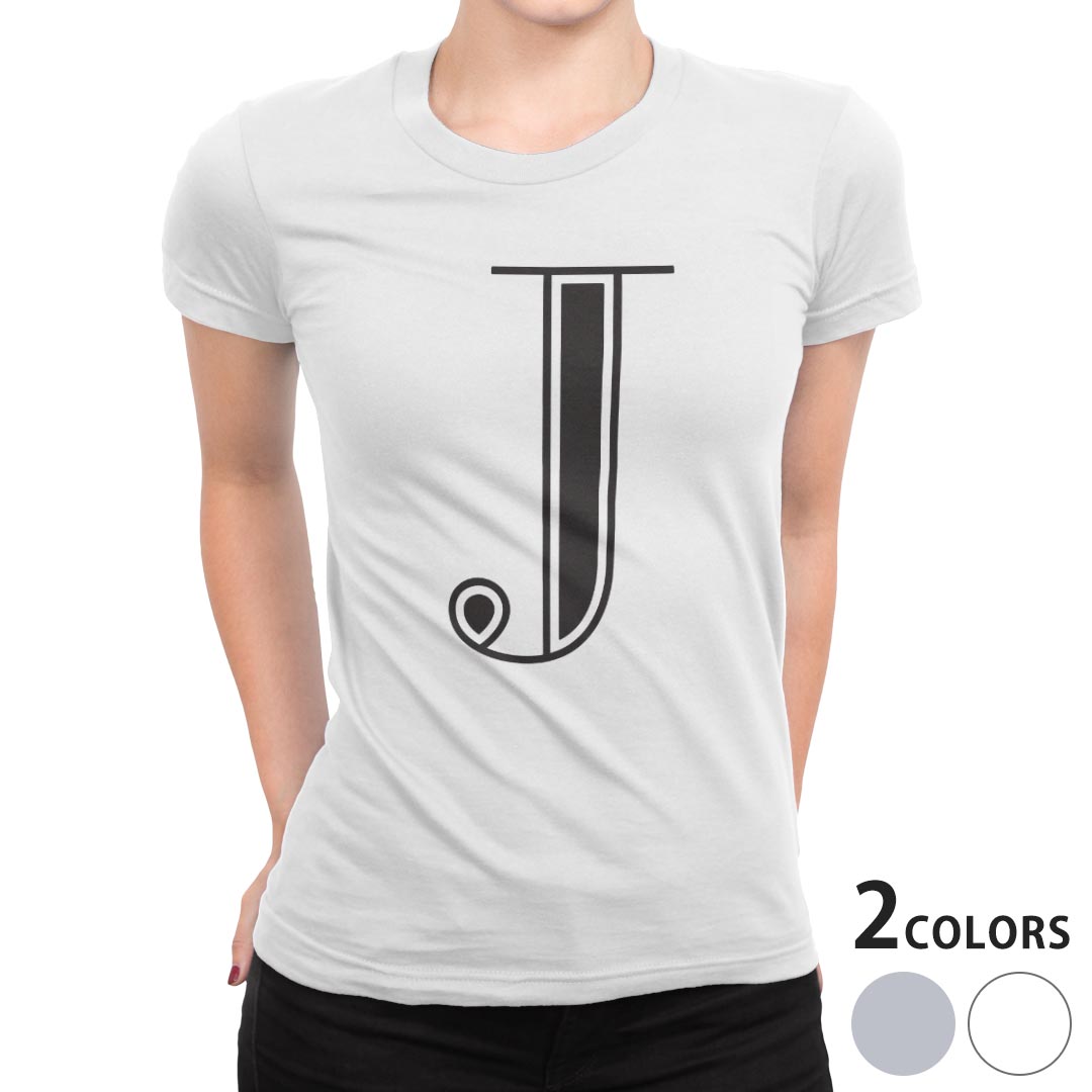 tシャツ レディース 半袖 白地 デザイン M L 白 ホワイト グレー Tシャツ ティーシャツ T shirt 019351 フォント 文字 j アルファベット