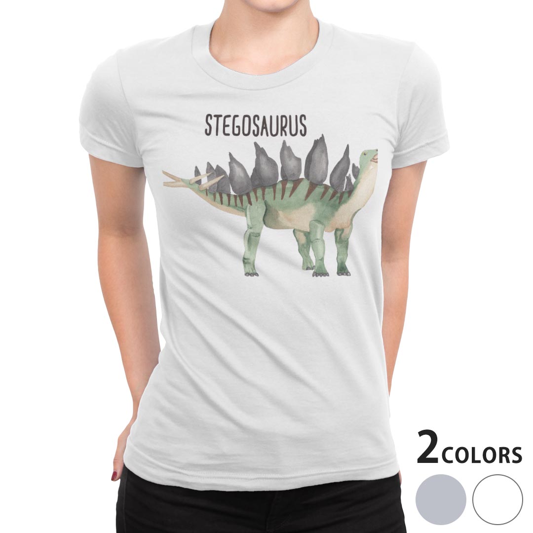 tシャツ レディース 半袖 白地 デザイン S M L XL Tシャツ ティーシャツ T shirt 019826 恐竜 stegosaurus ステゴサウルス