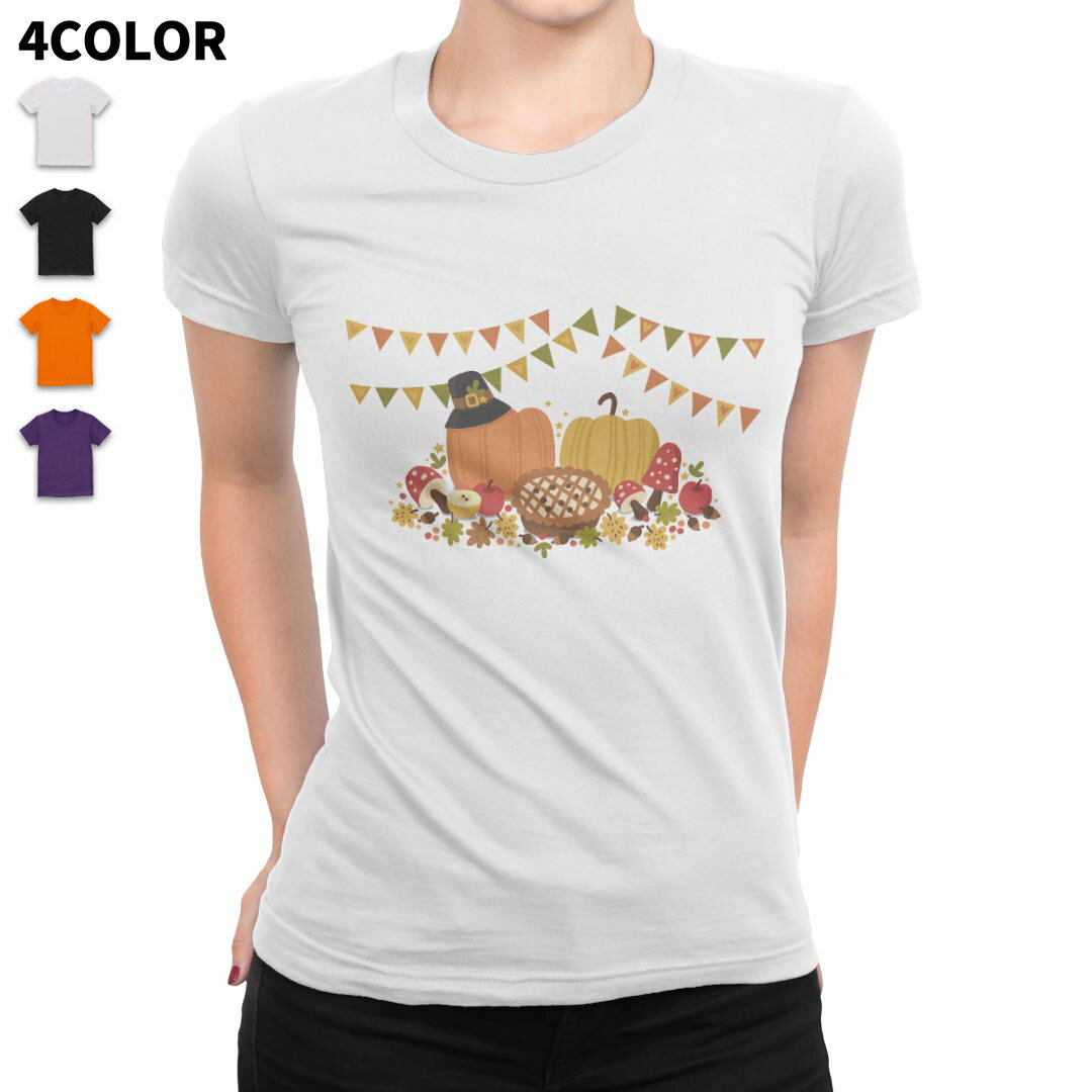 選べる4色★ハロウィンTシャツ オレンジ パープル ブラック ホワイト レディース 女性用 半袖 オレンジ ..