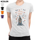 選べる4色★ハロウィンTシャツ オレンジ パープル ブラック ホワイト レディース 女性用 半袖 オレンジ デザイン M L Tシャツ ティーシャツ T shirt 035517 ハロウィン お城 館(4)