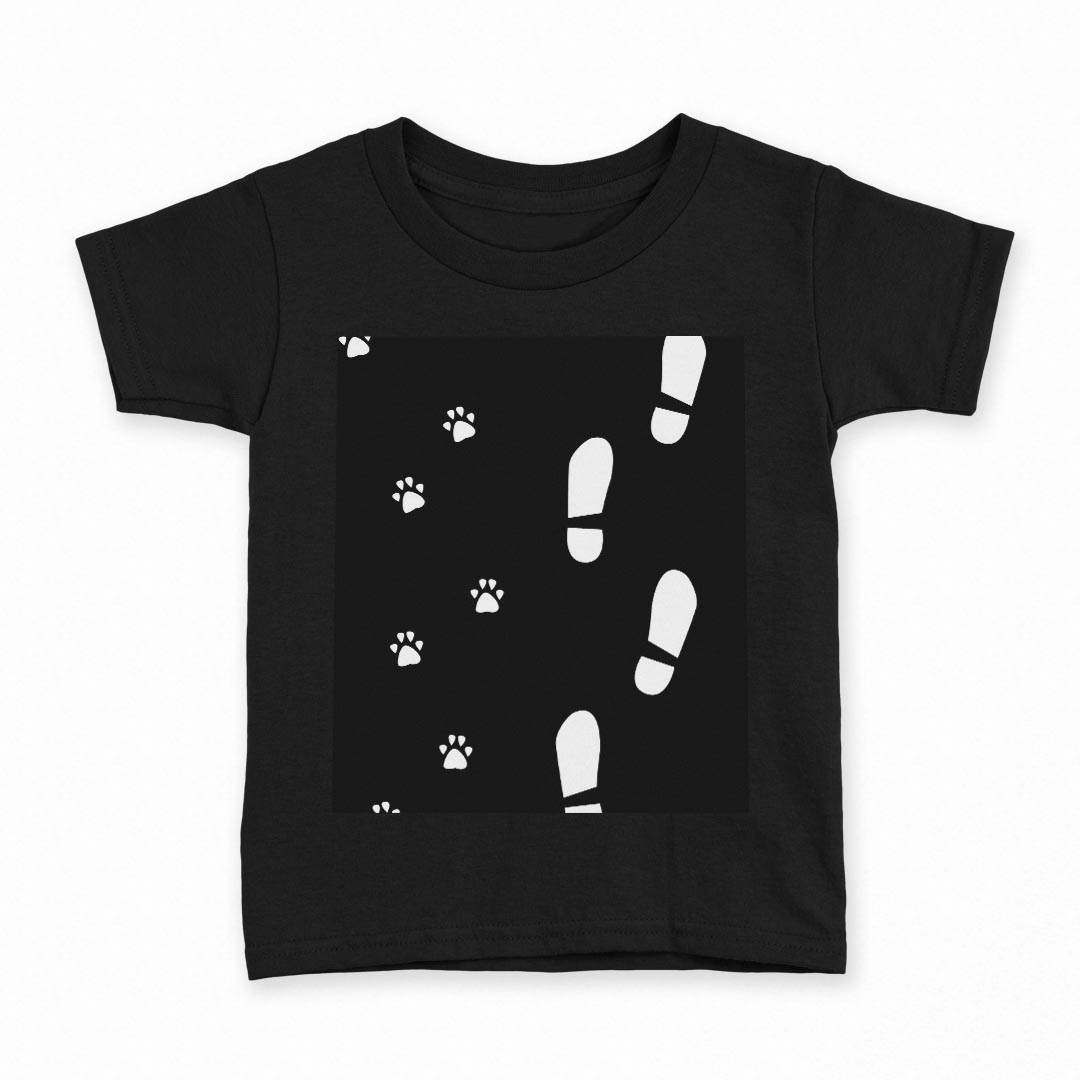 tシャツ キッズ 半袖 黒地 ブラック デザイン 90 100 110 120 130 140 150 Tシャツ ティーシャツ T shirt 000021 足跡　動物　黒