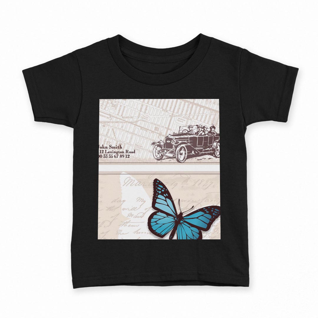 tシャツ キッズ 半袖 黒地 ブラック デザイン 90 100 110 120 130 140 150 160 Tシャツ ティーシャツ T shirt 000145 蝶　はがき　茶色(4)