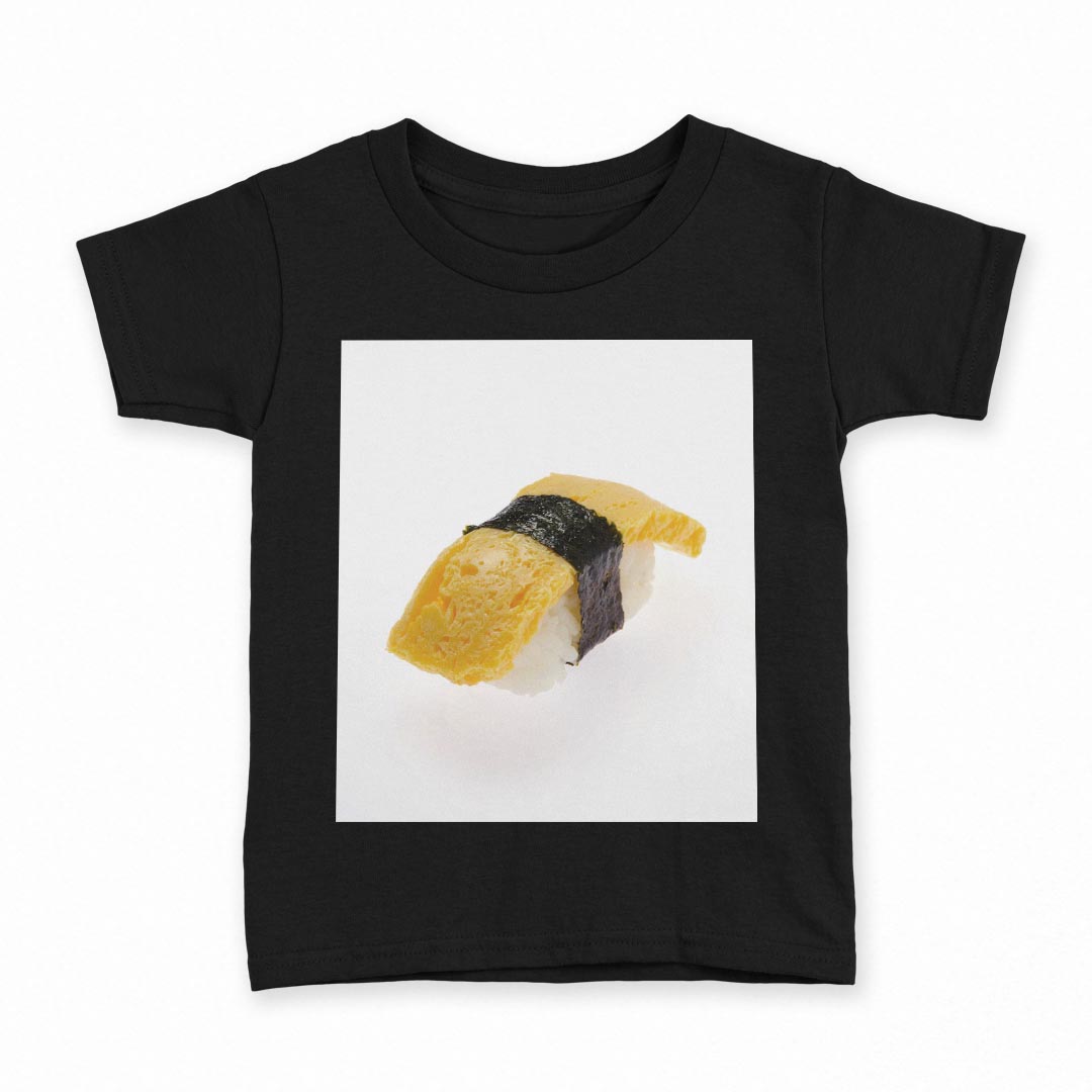 tシャツ キッズ 半袖 黒地 ブラック デザイン 90 100 110 120 130 140 150 160 Tシャツ ティーシャツ T shirt 000194 お寿司　食べ物　たまご