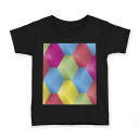 tシャツ キッズ 半袖 黒地 ブラック デザイン 90 100 110 120 130 140 150 160 Tシャツ ティーシャツ T shirt 000462 ひし形 レインボー