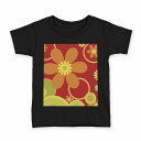 tシャツ キッズ 半袖 黒地 ブラック デザイン 90 100 110 120 130 140 150 160 Tシャツ ティーシャツ T shirt 000726 花 オレンジ(4)