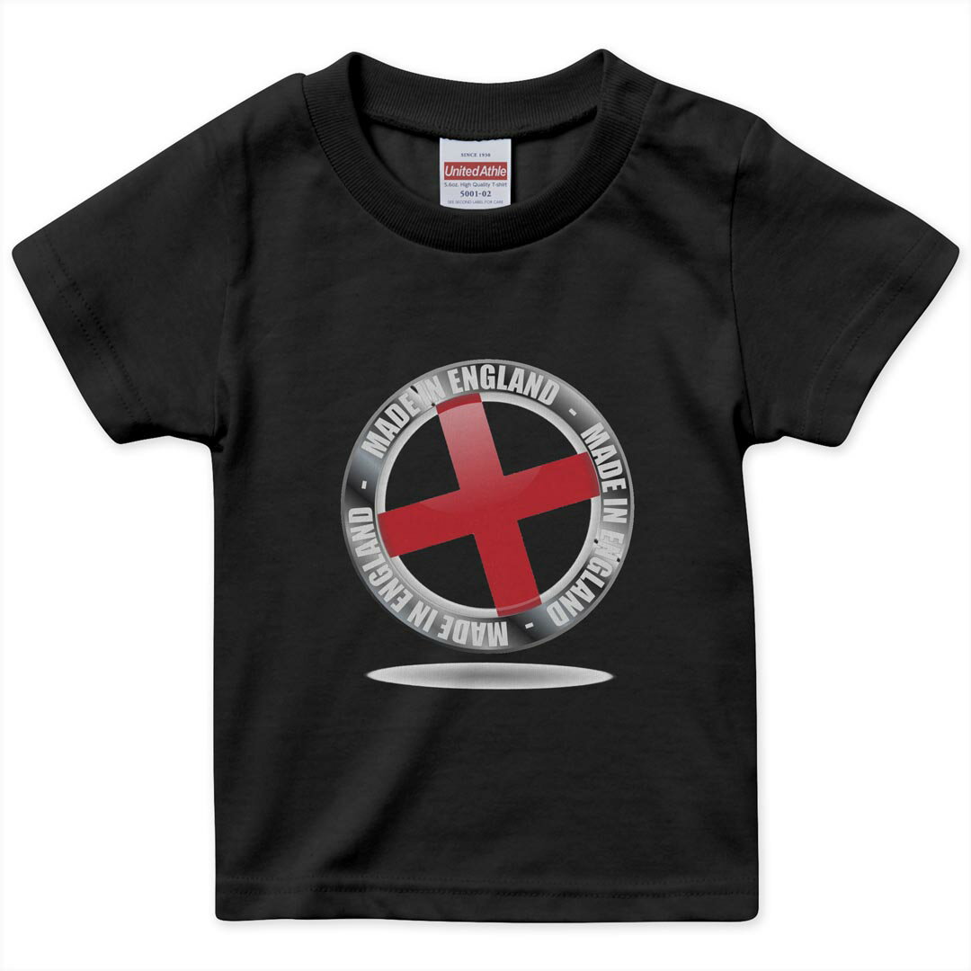 tシャツ キッズ 半袖 黒地 ブラック デザイン 90 100 110 120 130 140 150 160 Tシャツ ティーシャツ T shirt 000928 イングランド　国旗