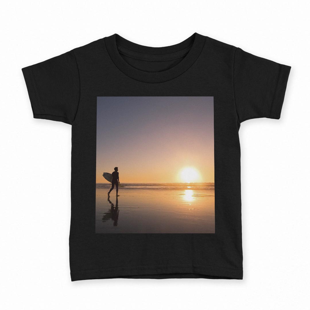 tシャツ キッズ 半袖 黒地 ブラック デザイン 90 100 110 120 130 140 150 160 Tシャツ ティーシャツ T shirt 001160 サーフィン 夕日