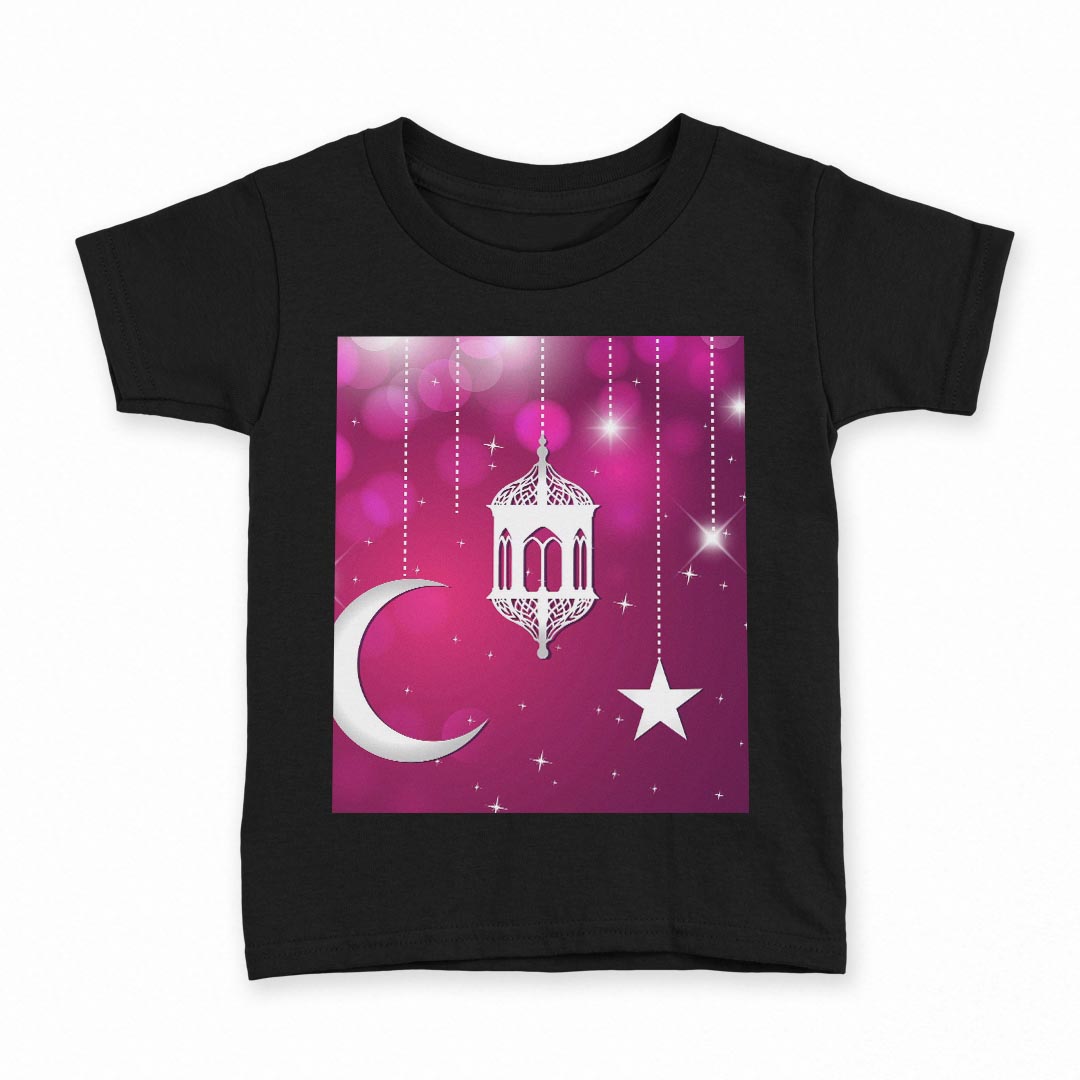 tシャツ キッズ 半袖 黒地 ブラック デザイン 90 100 110 120 130 140 150 160 Tシャツ ティーシャツ T shirt 001206 月　星　キラキラ
