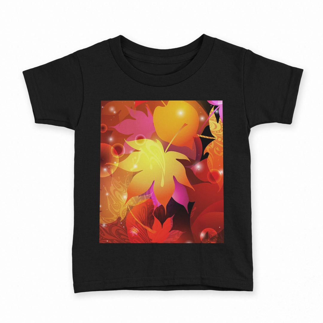 tシャツ キッズ 半袖 黒地 ブラック デザイン 90 100 110 120 130 140 150 Tシャツ ティーシャツ T shirt 001254 紅葉　秋