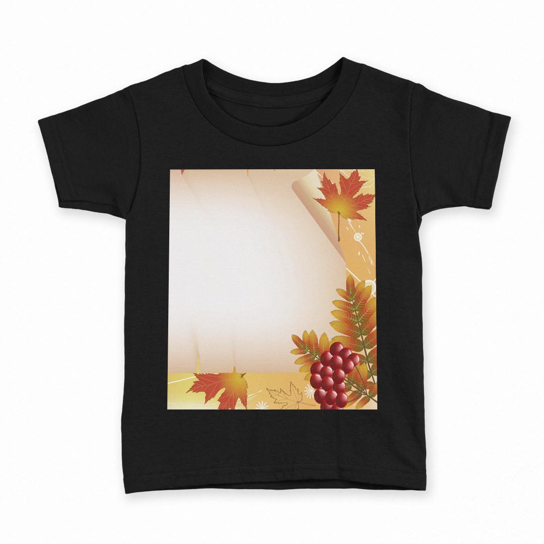 tシャツ キッズ 半袖 黒地 ブラック デザイン 90 100 110 120 130 140 150 160 Tシャツ ティーシャツ T shirt 001298 紅葉　秋