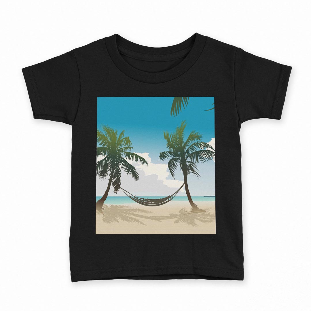 tシャツ キッズ 半袖 黒地 ブラック デザイン 90 100 110 120 130 140 150 160 Tシャツ ティーシャツ T shirt 001349 ヤシの木 南国