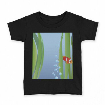 tシャツ キッズ 半袖 黒地 ブラック デザイン 90 100 110 120 130 140 150 Tシャツ ティーシャツ T shirt 001421 魚 海 海藻