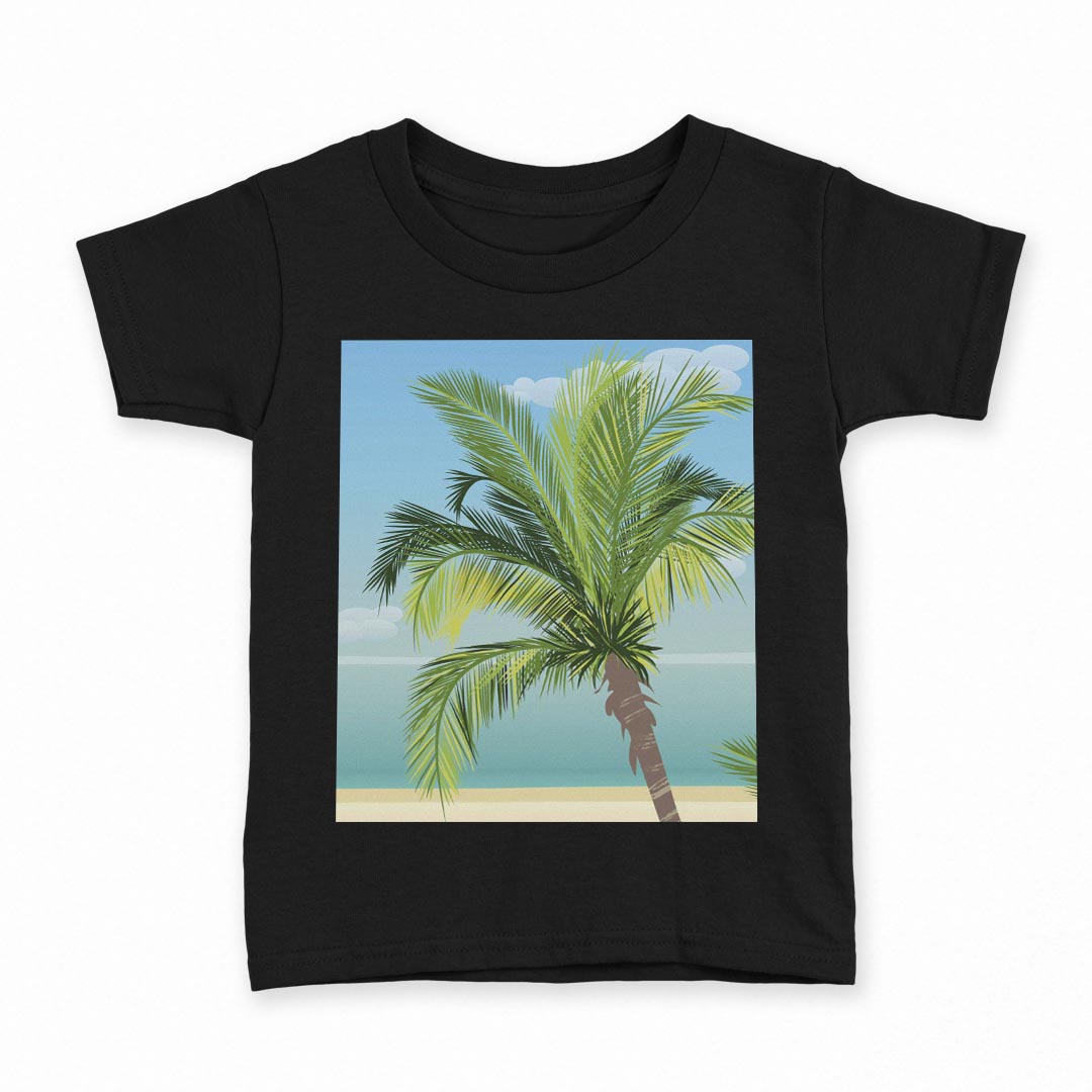 tシャツ キッズ 半袖 黒地 ブラック デザイン 90 100 110 120 130 140 150 160 Tシャツ ティーシャツ T shirt 001430 やしの木 海