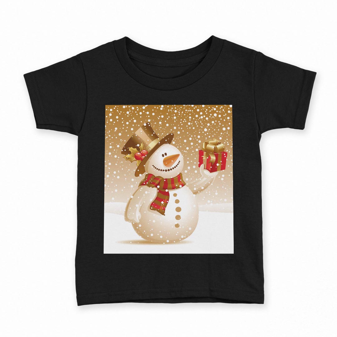 tシャツ キッズ 半袖 黒地 ブラック デザイン 90 100 110 120 130 140 150 160 Tシャツ ティーシャツ T shirt 001488 雪　冬　雪だるま