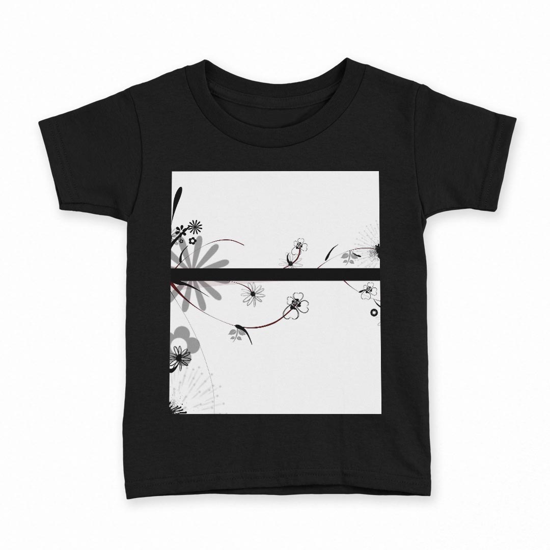 tシャツ キッズ 半袖 黒地 ブラック デザイン 90 100 110 120 130 140 150 160 Tシャツ ティーシャツ T shirt 001575 花 モノクロ