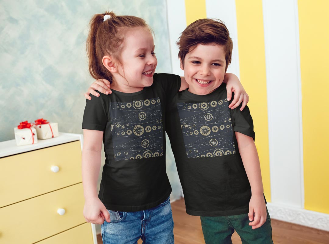 tシャツ キッズ 半袖 黒地 ブラック デザイン 90 100 110 120 130 140 150 160 Tシャツ ティーシャツ T shirt 000405 ペイズリー　ダマスク　花