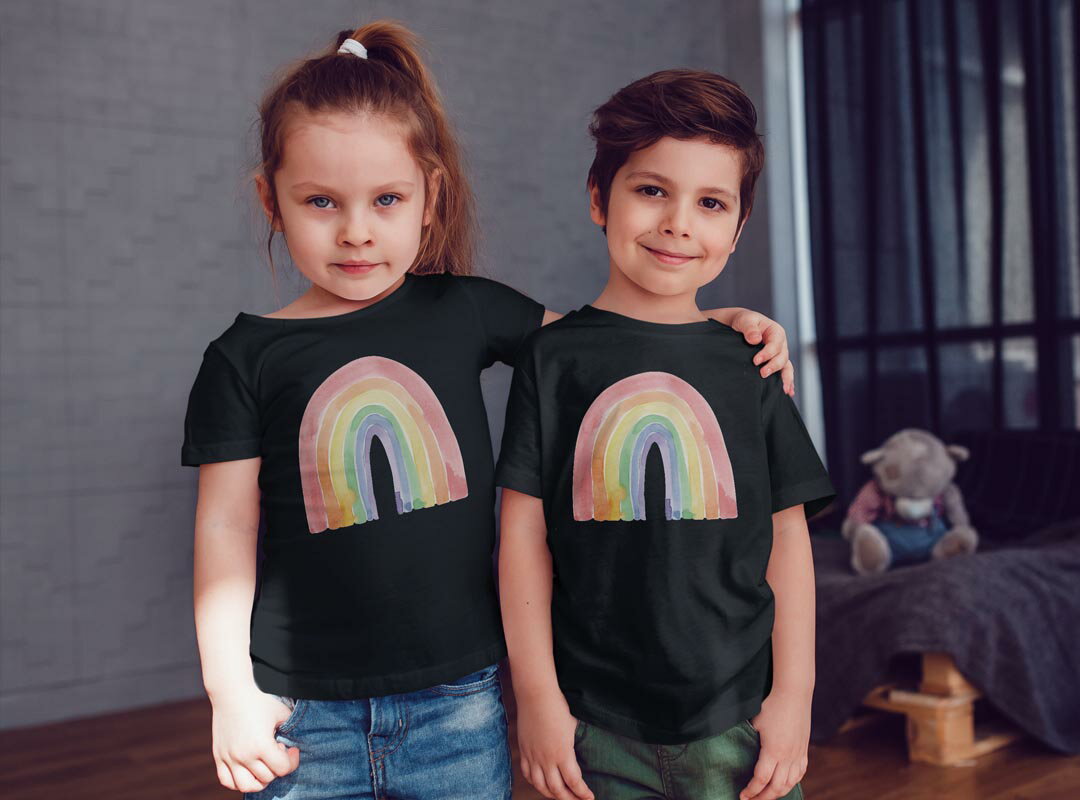 tシャツ キッズ 半袖 黒地 ブラック デザイン 90 100 110 120 130 140 150 160 Tシャツ ティーシャツ T shirt 031716 虹 カラフル 絵具