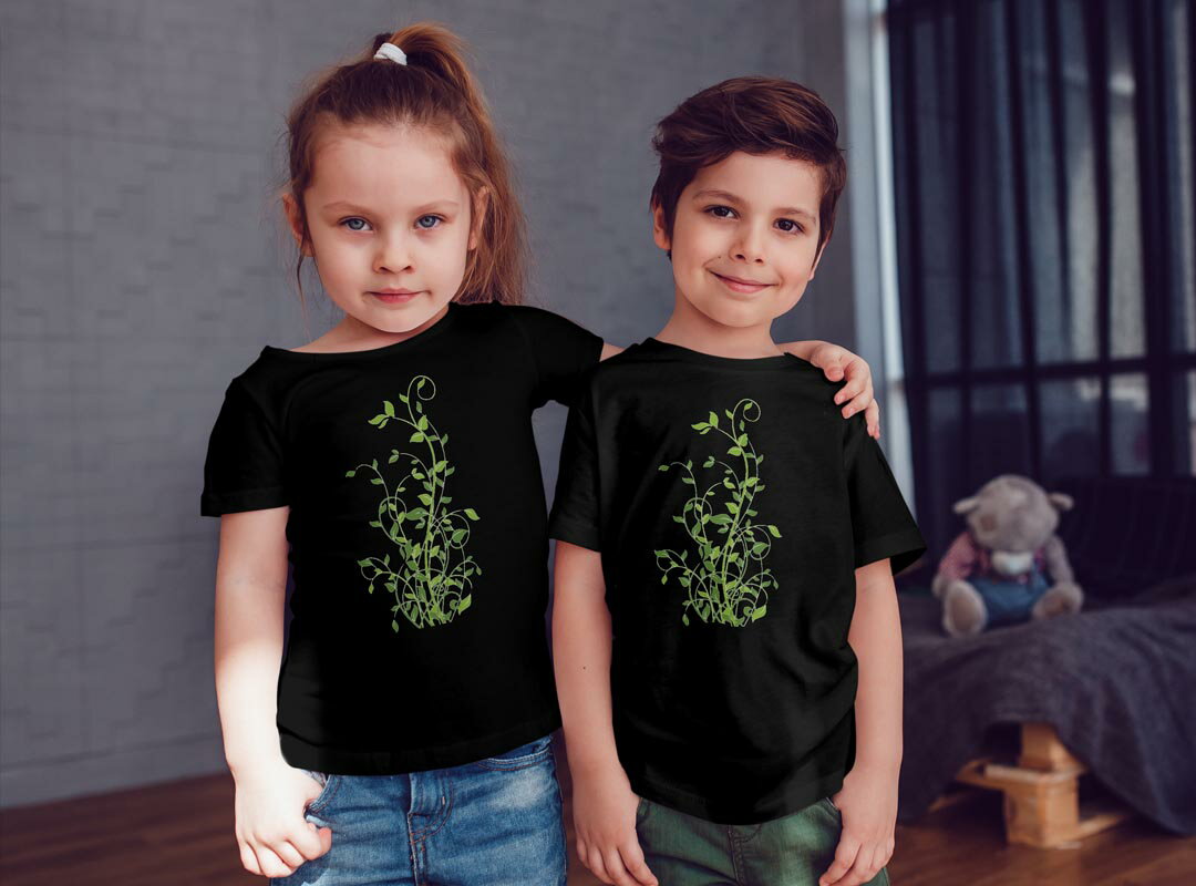 tシャツ キッズ 半袖 黒地 ブラック デザイン 90 100 110 120 130 140 150 160 Tシャツ ティーシャツ T shirt 009219 植物　緑　シンプル 2