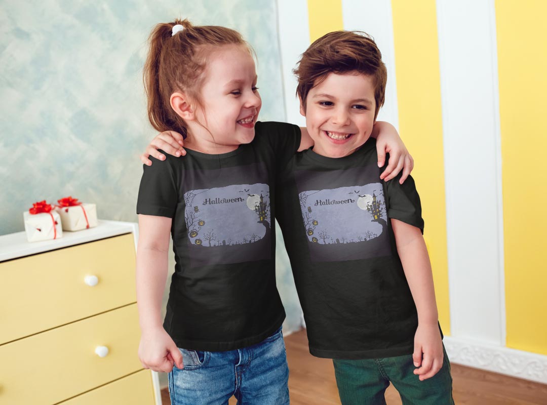 tシャツ キッズ 半袖 黒地 ブラック デザイン 90 100 110 120 130 140 150 Tシャツ ティーシャツ T shirt 012344 ハロウィン　青　おばけ