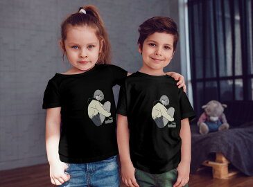 tシャツ キッズ 半袖 黒地 ブラック デザイン 90 100 110 120 130 140 150 Tシャツ ティーシャツ T shirt 016299 女の子 イラスト