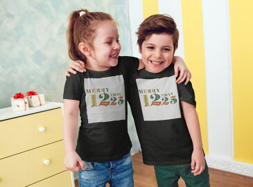 tシャツ キッズ 半袖 黒地 ブラック デザイン 90 100 110 120 130 140 150 Tシャツ ティーシャツ T shirt 017830 クリスマス 12月25日 文字 英字 クリスマス