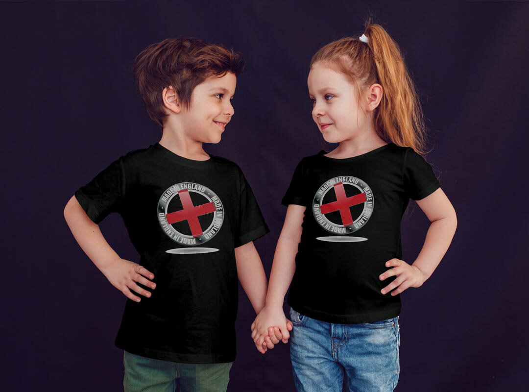 tシャツ キッズ 半袖 黒地 ブラック デザイン 90 100 110 120 130 140 150 160 Tシャツ ティーシャツ T shirt 000928 イングランド　国旗