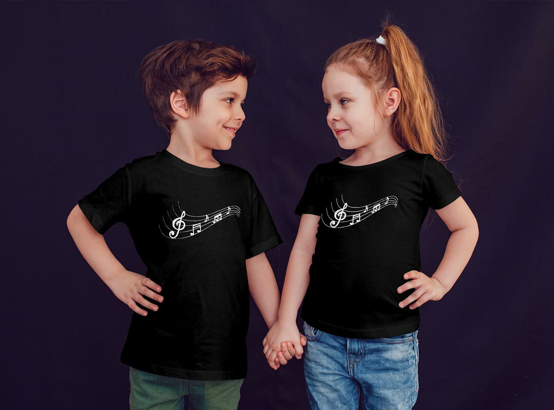 kabeコレのtシャツ キッズ 半袖 黒地 ブラック デザイン 90 100 110 120 130 140 150 Tシャツ ティーシャツ T shirt 031893 音符 いろいろ 楽譜｜アングル3