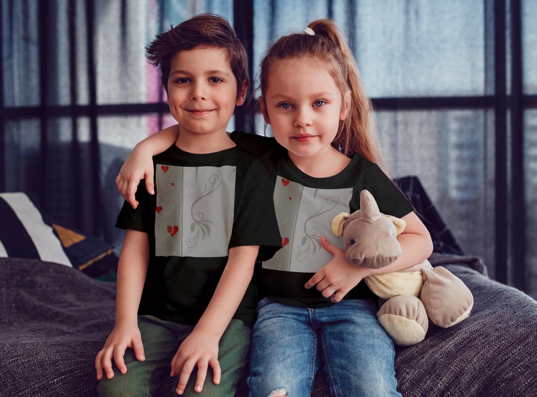 tシャツ キッズ 半袖 黒地 ブラック デザイン 90 100 110 120 130 140 150 160 Tシャツ ティーシャツ T shirt 005812 ハート　赤　レッド