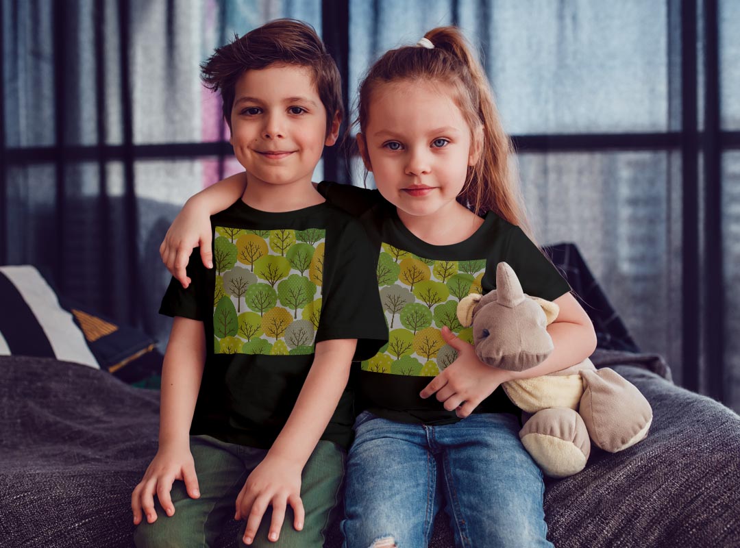 tシャツ キッズ 半袖 黒地 ブラック デザイン 90 100 110 120 130 140 150 160 Tシャツ ティーシャツ T shirt 008094 植物　木　イラスト　緑　グリーン 3