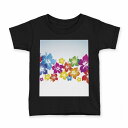 tシャツ キッズ 半袖 黒地 ブラック デザイン 90 100 110 120 130 140 150 160 Tシャツ ティーシャツ T shirt 002074 ハイビスカス カラフル(4)
