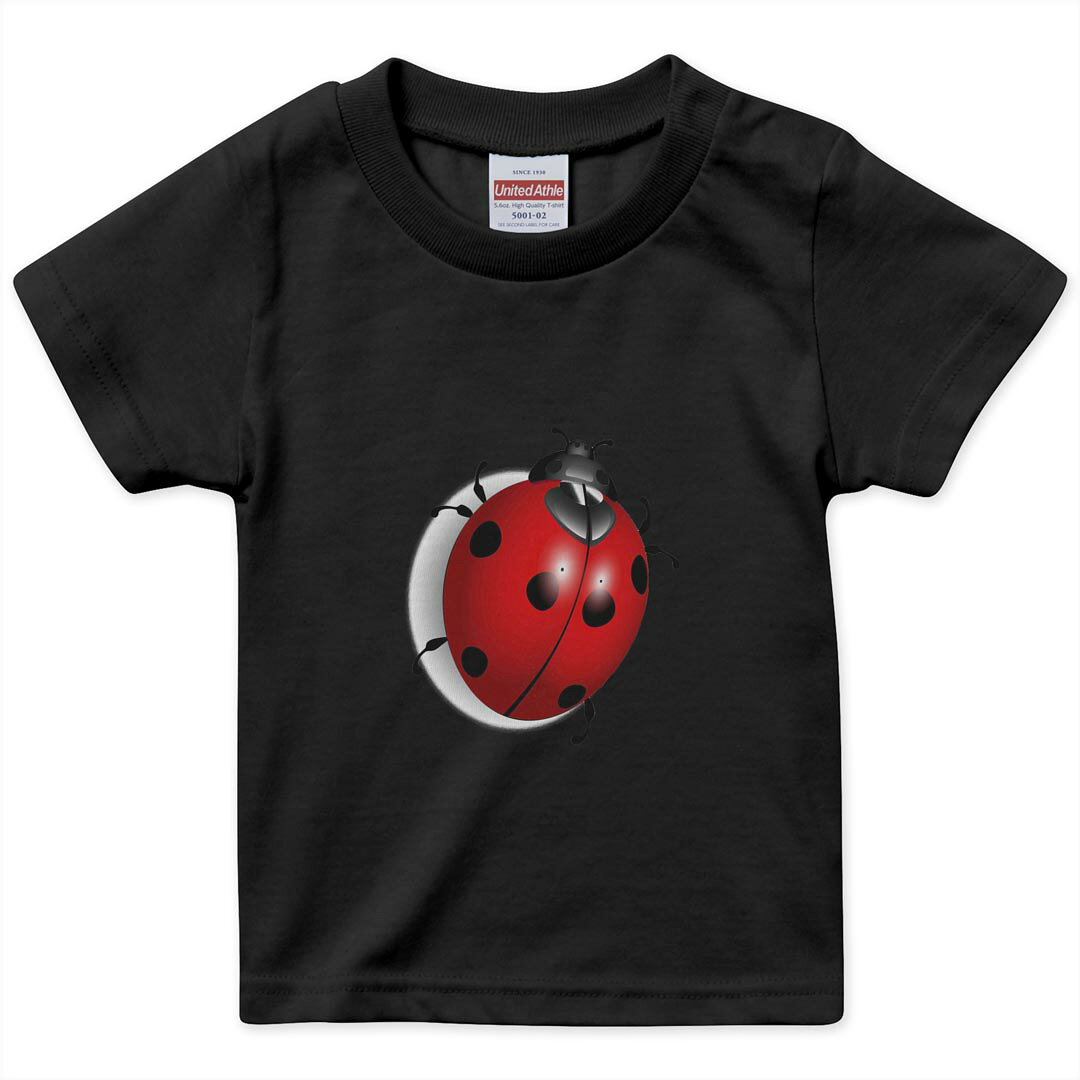 乐天商城 - tシャツ キッズ 半袖 黒地 ブラック デザイン 90 100 110 120 130 140 150 160 Tシャツ ティーシャツ T shirt 002357 てんとう虫　イラスト