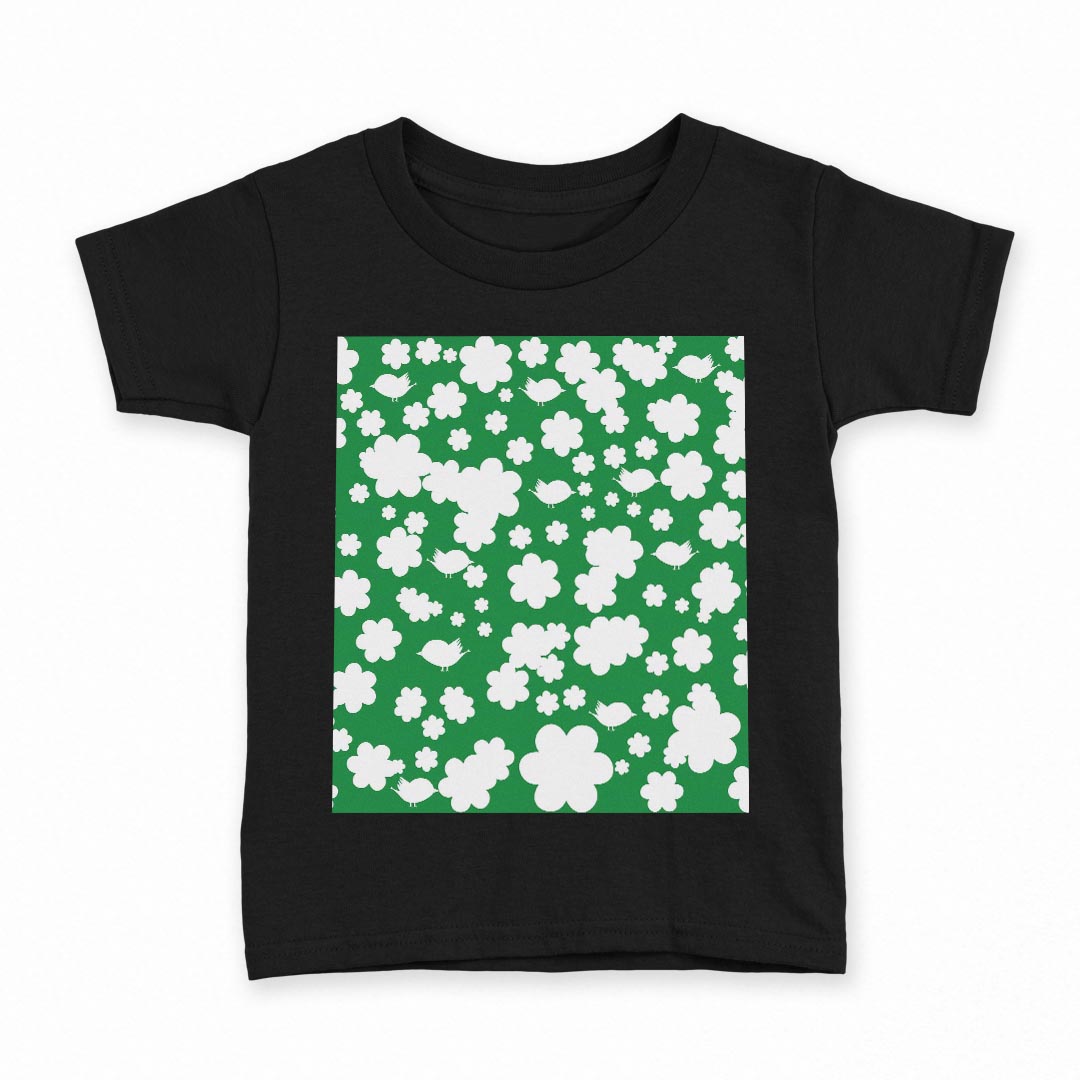 tシャツ キッズ 半袖 黒地 ブラック デザイン 90 100 110 120 130 140 150 160 Tシャツ ティーシャツ T shirt 002427 花　模様　緑