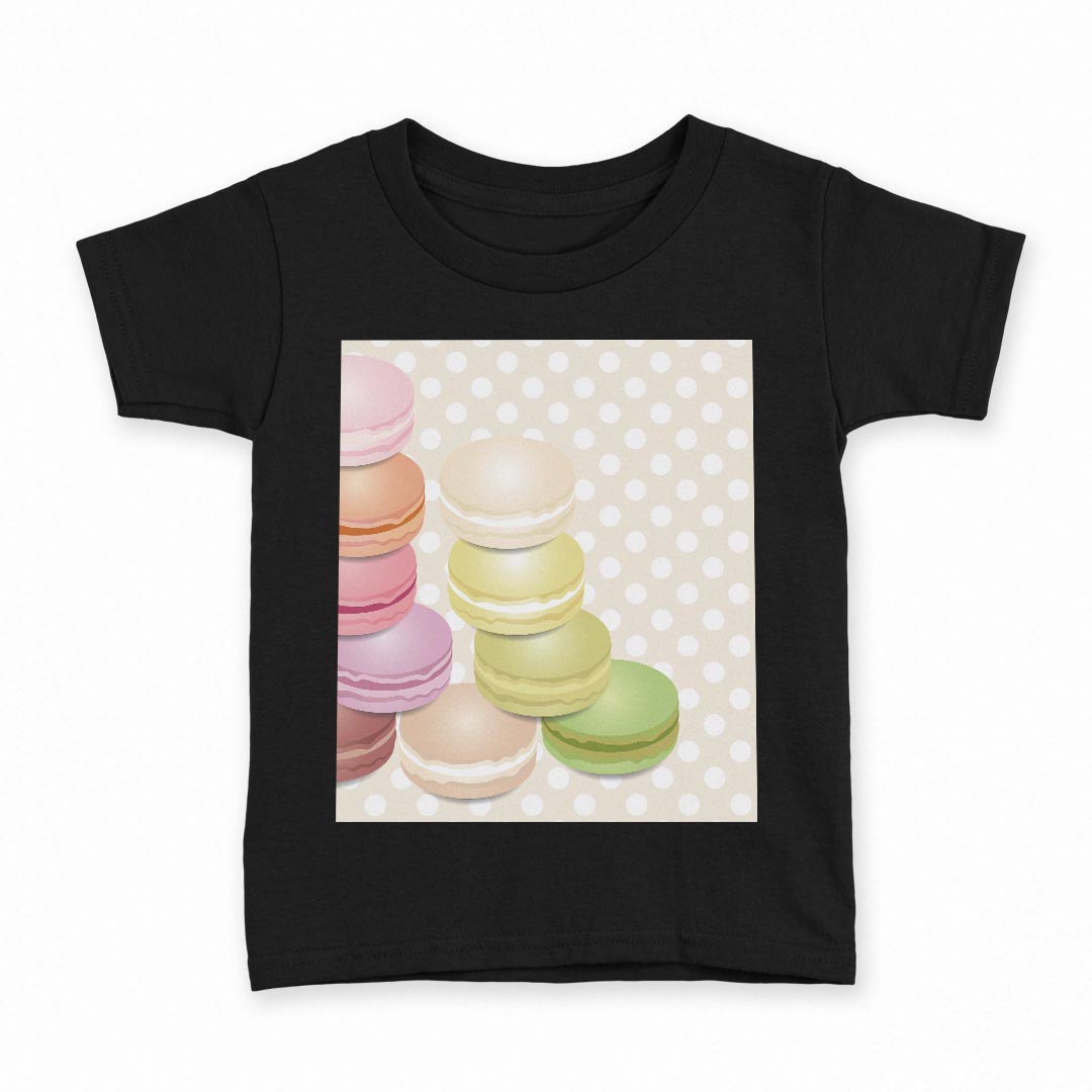 tシャツ キッズ 半袖 黒地 ブラック デザイン 90 100 110 120 130 140 150 160 Tシャツ ティーシャツ T shirt 002679 マカロン　水玉　カラフル