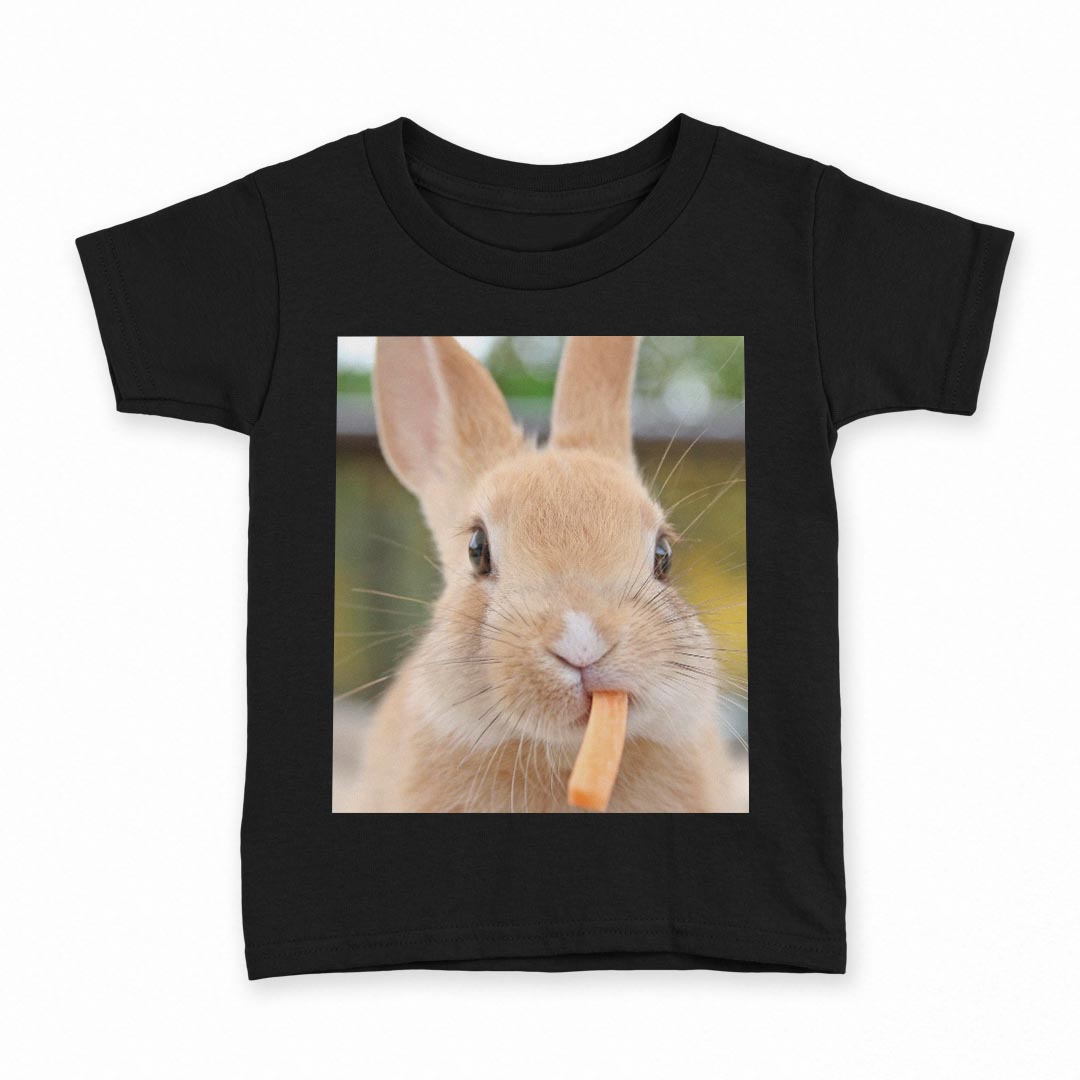 tシャツ キッズ 半袖 黒地 ブラック デザイン 90 100 110 120 130 140 150 Tシャツ ティーシャツ T shirt 002807 うさぎ　動物　写真