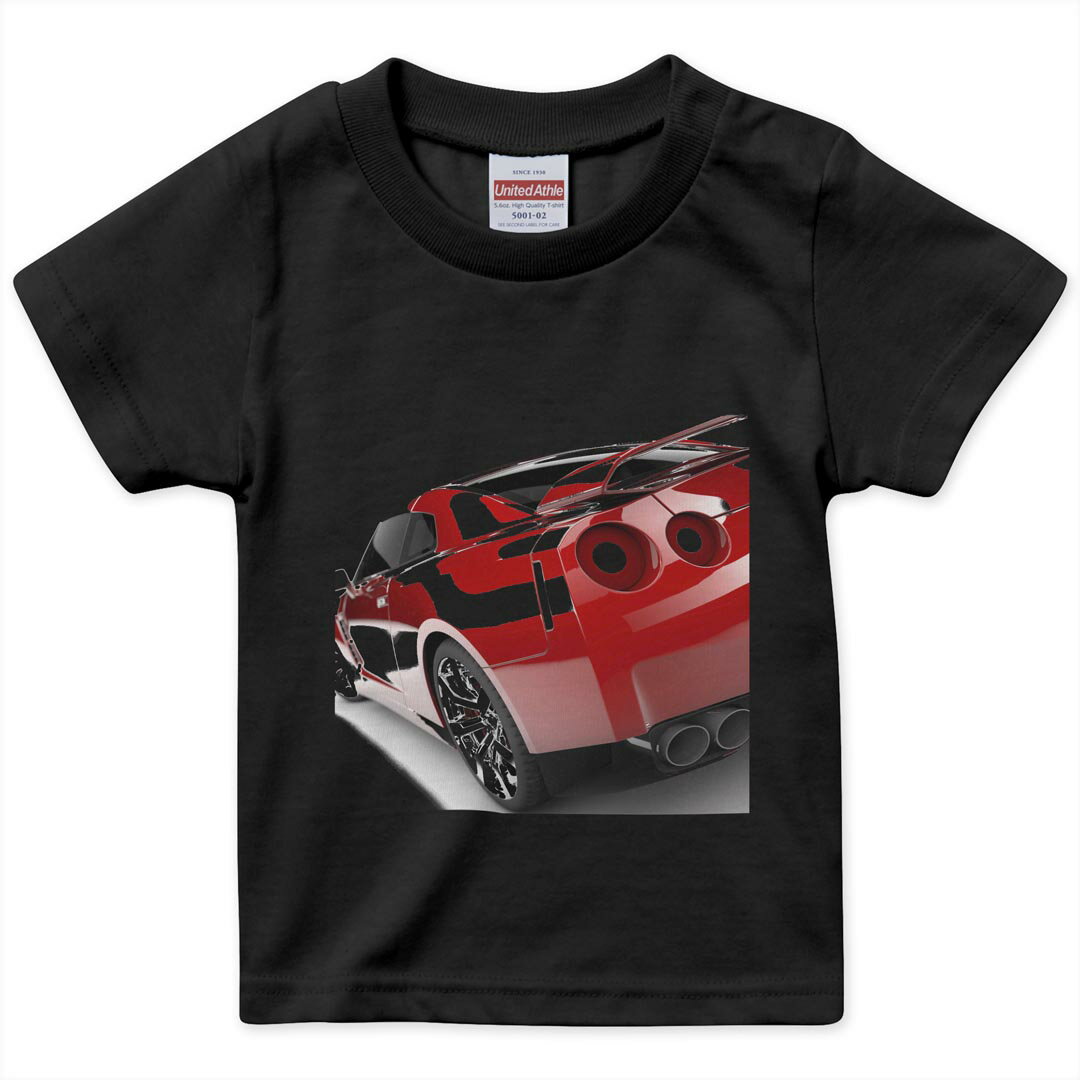 tシャツ キッズ 半袖 黒地 ブラック デザイン 90 100 110 120 130 140 150 160 Tシャツ ティーシャツ T shirt 002827 車　写真
