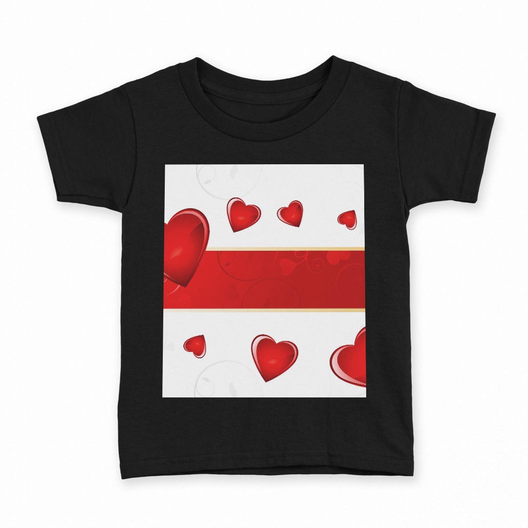 tシャツ キッズ 半袖 黒地 ブラック デザイン 90 100 110 120 130 140 150 160 Tシャツ ティーシャツ T shirt 002963 ハート　赤