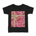 tシャツ キッズ 半袖 黒地 ブラック デザイン 90 100 110 120 130 140 150 160 Tシャツ ティーシャツ T shirt 003149 花 リボン ピンク