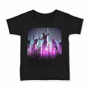 tシャツ キッズ 半袖 黒地 ブラック デザイン 90 100 110 120 130 140 150 160 Tシャツ ティーシャツ T shirt 003169 パーティー ダンス 人物(4)