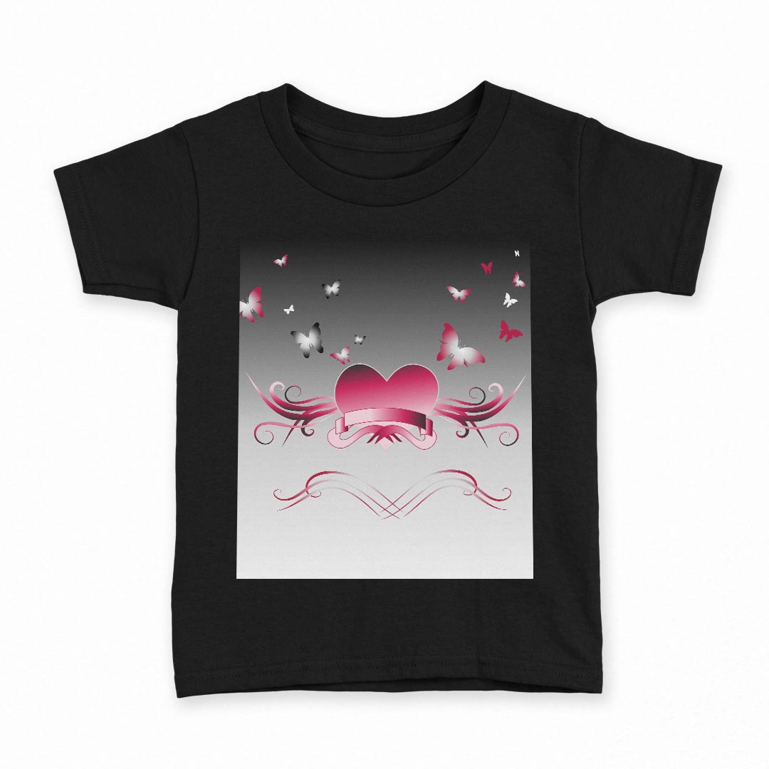 tシャツ キッズ 半袖 黒地 ブラック デザイン 90 100 110 120 130 140 150 160 Tシャツ ティーシャツ T shirt 003316 ハート　蝶　ピンク