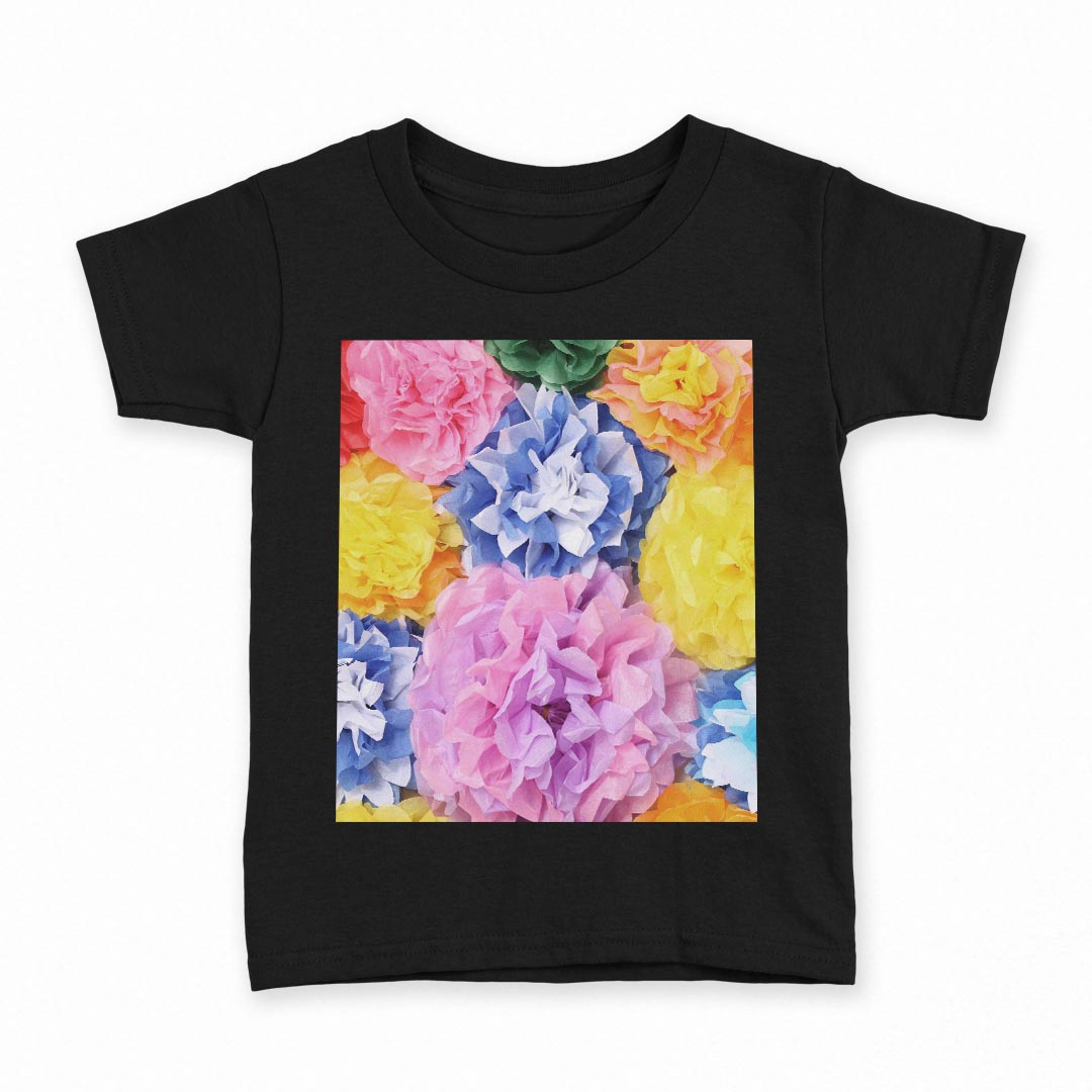 tシャツ キッズ 半袖 黒地 ブラック デザイン 90 100 110 120 130 140 150 160 Tシャツ ティーシャツ T shirt 003420 花　フラワー　カラフル