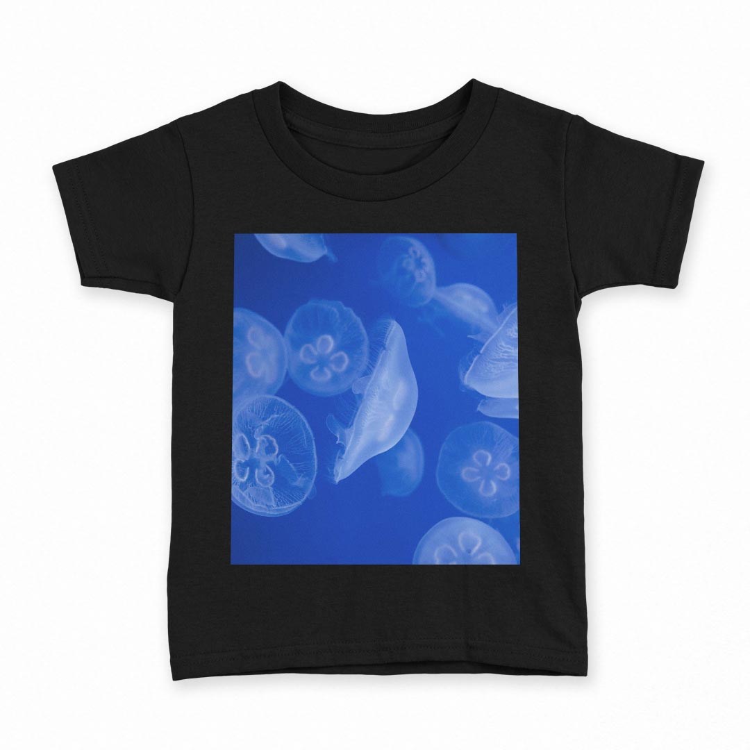 T-Shirts （Short Sleeve） - tシャツ キッズ 半袖 黒地 ブラック デザイン 90 100 110 120 130 140 150 160 Tシャツ ティーシャツ T shirt 003560 くらげ　海　写真