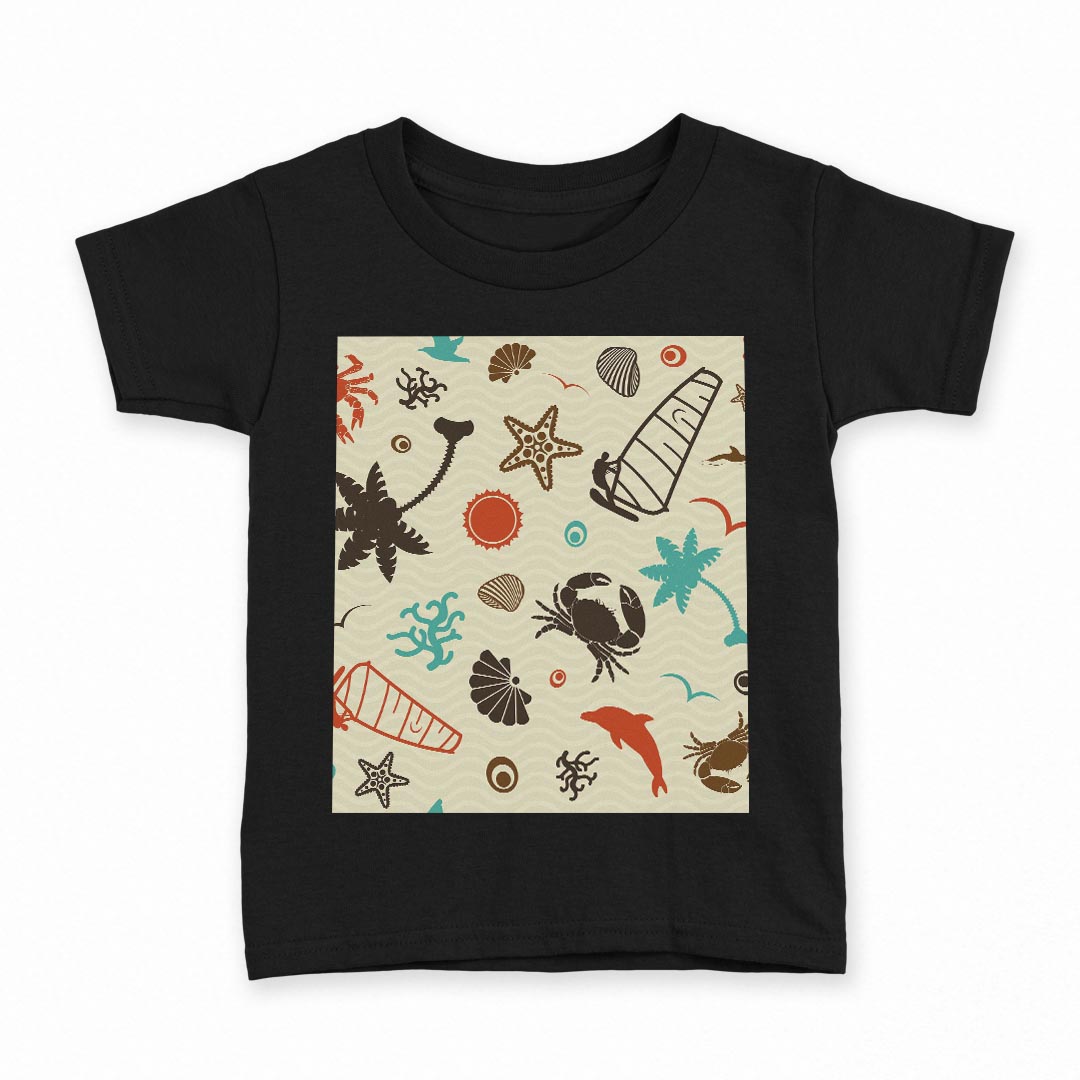 tシャツ キッズ 半袖 黒地 ブラック デザイン 90 100 110 120 130 140 150 Tシャツ ティーシャツ T shirt 上記で使用したデザインTシャツはこちら▼キッズ用Tシャツ　ブラック全デザインはこちらから▼ ▼キッズ用Tシャツ　グレー・ホワイト全デザインはこちらから▼商品特徴・15000デザインから選べる！デザインTシャツ！ ・洗濯も赤ちゃんにも安心なウェアプリント 　UltraChrome DGインクは洗濯に対しても色落ちが少なく、高い堅牢度が実証されています。 ・着心地や素材感にこだわった、上質なTシャツ。 ・1枚でも様になる万能型Tシャツ。 ・「よれない」「透けない」「長持ちする」という三大要素をすべて兼ね備えたTシャツです。 素材 ブラック：綿　100％ 注意事項画像はサンプルですので、Tシャツの大きさが若干異なる場合があります。ご覧の環境によっては多少色味に違いを感じる場合がございます。 イメージと違った、モニターと色味が異なるという理由での交換や返金はご対応出来かねます。 写真のカラーは可能な限り実際の商品に色味を近づけていますが、WEBの性質上ご使用のパソコンの設定や環境でカラーが若干異なります。 ご注文後に1点1点制作する受注生産品のため、不良品以外のご返品や交換は固くお断り致します。 選択間違いも保証対象外となりますため、ご注文の際は必ずサイズやカラーをご確認下さい。洗濯の際は、商品の色あせを避けるため手洗いをおすすめします。 つけ置き洗いは避けてください。 タンブラー乾燥はお控えください。発送について完全受注生産のハンドメイド商品となりますので、既製品と比べて発送までお時間を頂いています。 基本的に決済確認後、最大で10営業日での発送となります。繁忙期や休業日明けの場合はさらに時間がかかる場合があります。 その際には別途メールにてご連絡致します。メール便の場合、発送日から到着までに2〜4日ほどかかる場合が多く、紛失などの保障もご対応できかねます。あらかじめご了承下さい。