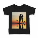 tシャツ キッズ 半袖 黒地 ブラック デザイン 90 100 110 120 130 140 150 160 Tシャツ ティーシャツ T shirt 003598 サーフィン 海 イラスト(4)