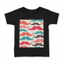 tシャツ キッズ 半袖 黒地 ブラック デザイン 90 100 110 120 130 140 150 160 Tシャツ ティーシャツ T shirt 003616 髭 模様 カラフル(4)