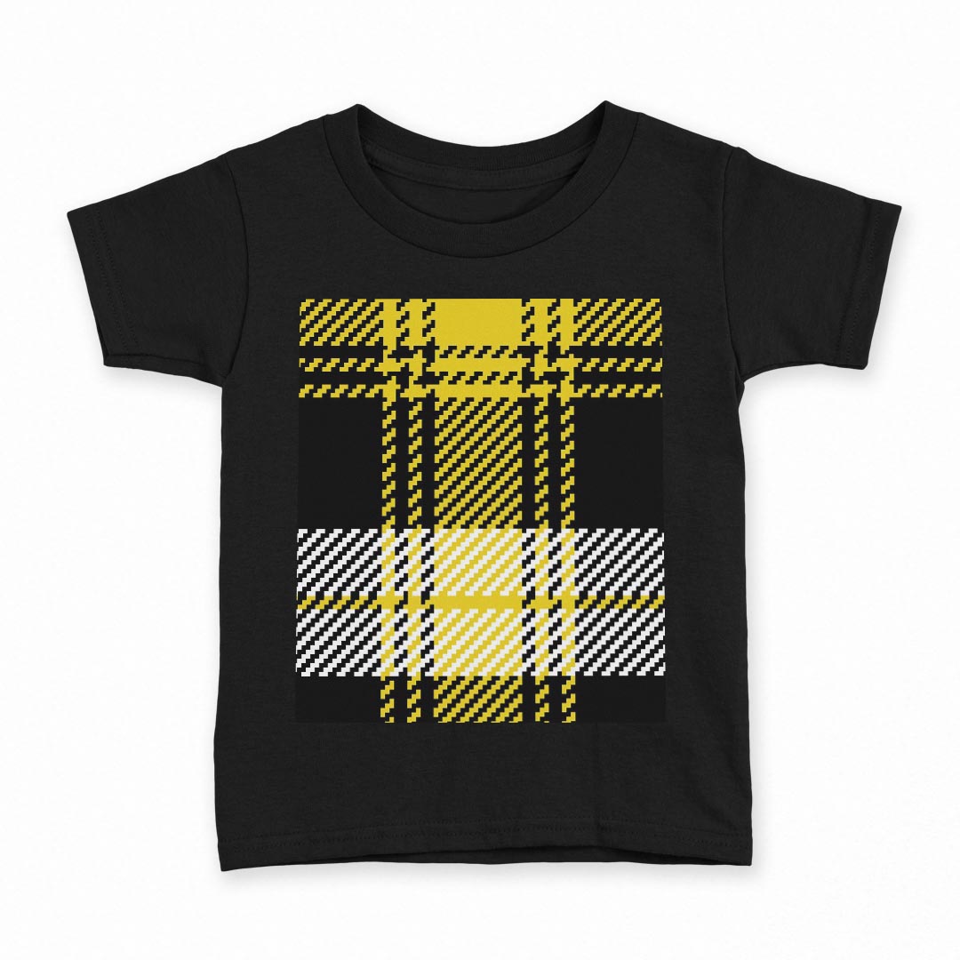 tシャツ キッズ 半袖 黒地 ブラック デザイン 90 100 110 120 130 140 150 160 Tシャツ ティーシャツ T shirt 003812 チェック　黒　黄色