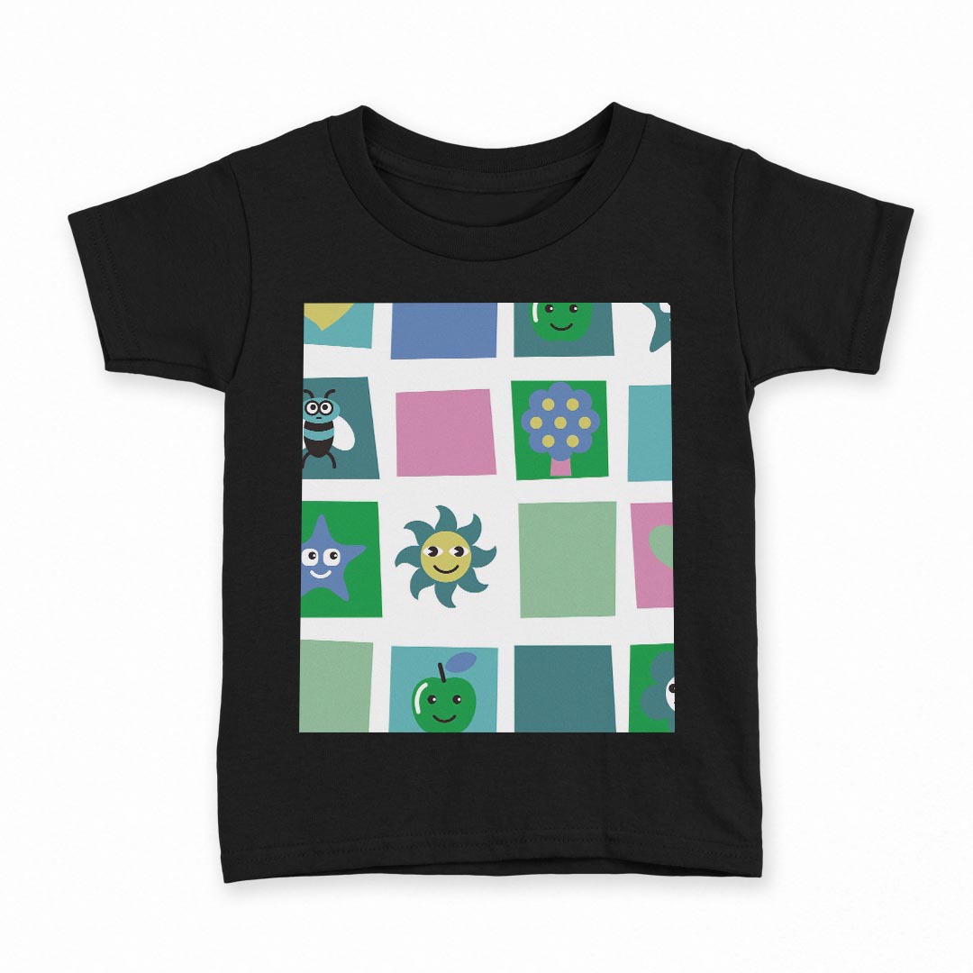 tシャツ キッズ 半袖 黒地 ブラック デザイン 90 100 110 120 130 140 150 160 Tシャツ ティーシャツ T shirt 003818 キャラクター　ハート　ポップ