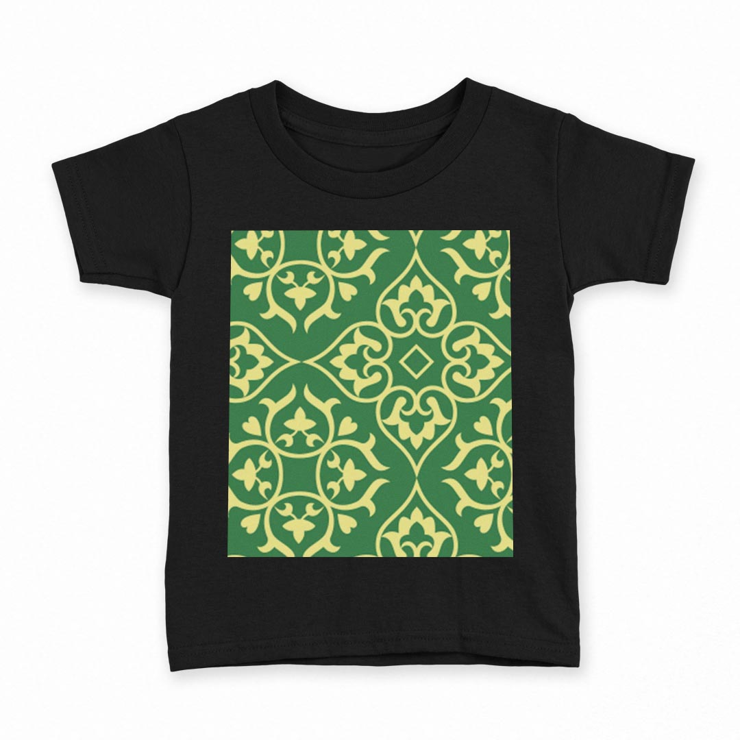 tシャツ キッズ 半袖 黒地 ブラック デザイン 90 100 110 120 130 140 150 160 Tシャツ ティーシャツ T shirt 003907 模様　エレガント　緑
